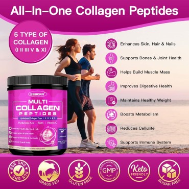 Multi Collagen Peptides Powder - Hydrolyzed Collagen Type I II III V X