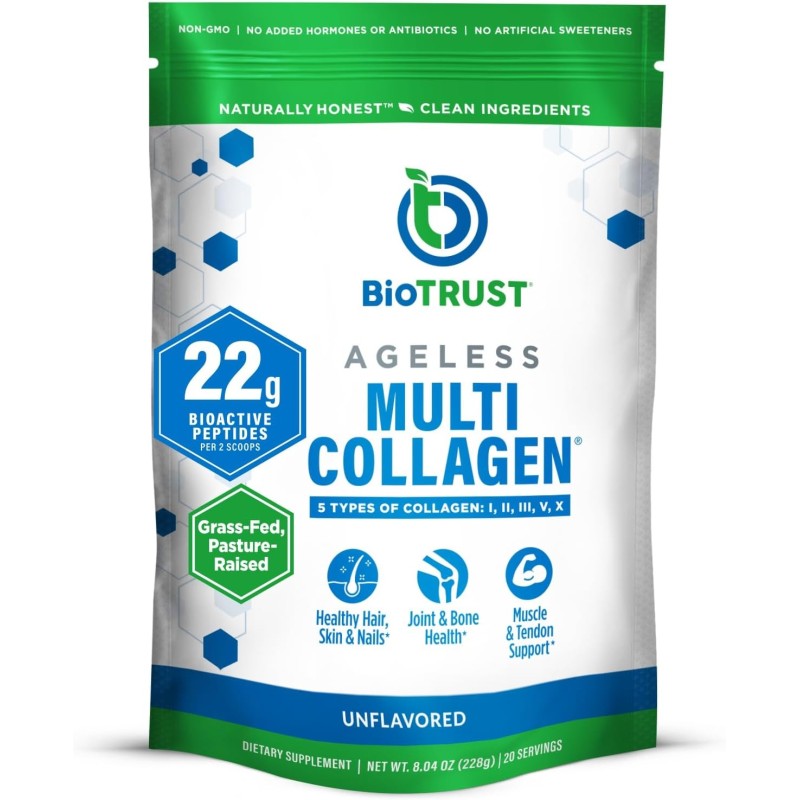 Multi Collagen Peptides Powder –5 Types (I, II, III, V, X) –Unflavored