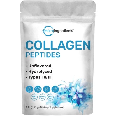 Collagen Peptides Powder,1lb | Hydrolyzed Type I & III Bovine Collagen