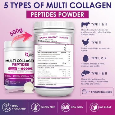 Multi Collagen Peptides Powder - Type I, II, III, V, X - Non-GMO