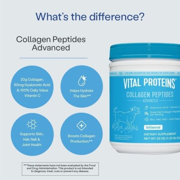 Vital Proteins Collagen Peptides Powder With Hyaluronic Acid And Vitamin C, Unflavored