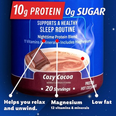 Good Night Protein Powder, Hot Cocoa Mix, 10g Protein, 0g