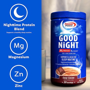 Good Night Protein Powder, Hot Cocoa Mix, 10g Protein, 0g