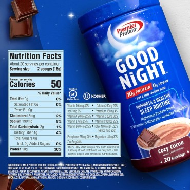 Good Night Protein Powder, Hot Cocoa Mix, 10g Protein, 0g