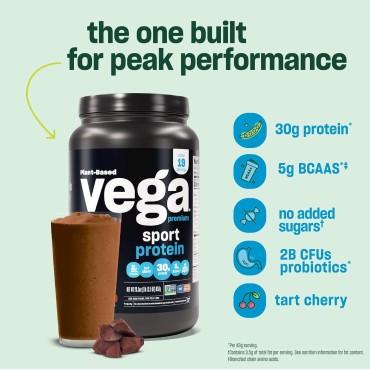 Vega Sport Premium Vegan Protein Powder, Chocolate - 30g Plant Based Protein, Low Carb