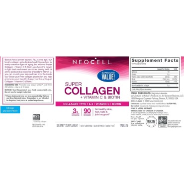 NeoCell Super Collagen Peptides + Vitamin C & Biotin, Promotes Healthy Hair