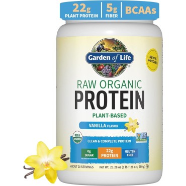 Garden Of Life Organic Vegan Vanilla Protein Powder 22g Complete Plant Based Raw Protein