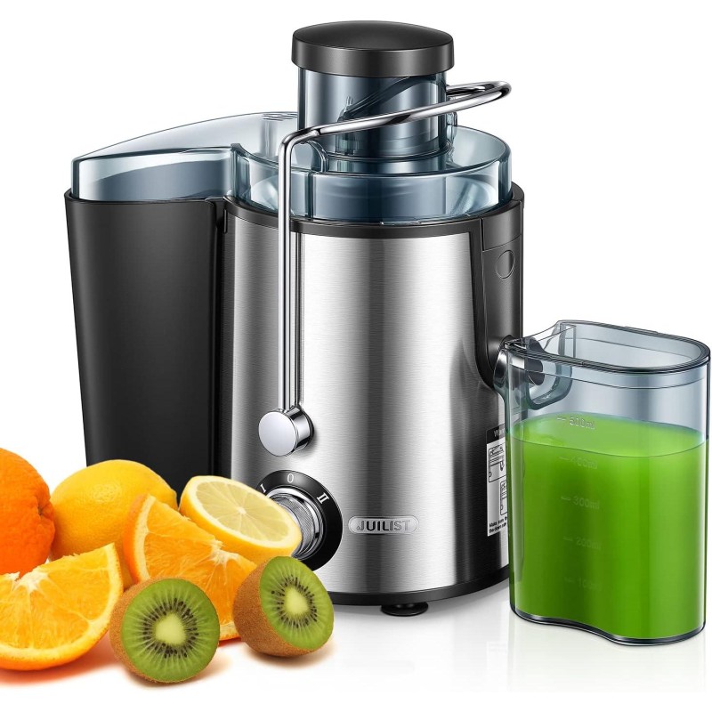 Juicer Machines, Juilist New Generation Juicer Machines Vegetable and Fruit Easy to Clean, Compact Centrifugal Juicer Extractor with 3 Wide Mouth and Anti-Drip, Dual Speeds, Recipe & Brush, 400W