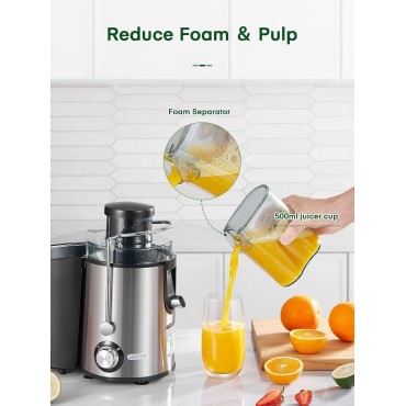 Juicer Machines, Juilist New Generation Juicer Machines Vegetable and Fruit Easy to Clean, Compact Centrifugal Juicer Extractor with 3 Wide Mouth and Anti-Drip, Dual Speeds, Recipe & Brush, 400W