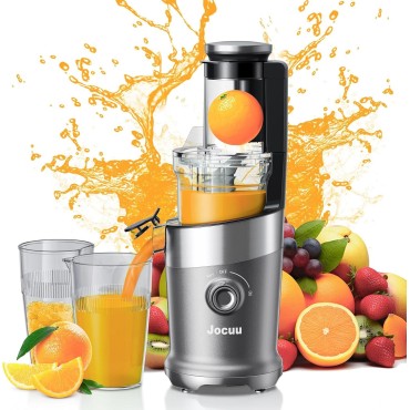 Jocuu Cold Press Juicer Machine with Large Feeding Chute, Slow Masticating Juicer for Vegetables and Fruits with High Juicer Yield, Effortless Cleaning, BPA Free Whole Fruit Juicer