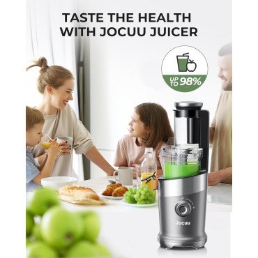 Jocuu Cold Press Juicer Machine with Large Feeding Chute, Slow Masticating Juicer for Vegetables and Fruits with High Juicer Yield, Effortless Cleaning, BPA Free Whole Fruit Juicer