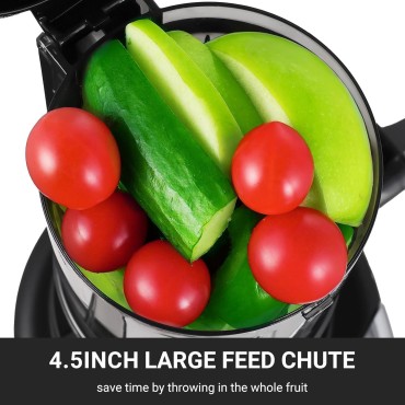 AMZCHEF Cold Press Juicer Machines, 4.5-inch Wide Feeding Chute Fit Whole Fruits & Vegetables juicer, Two Upgraded Filter, High Yield Juice, 250W Power, Easy to Clean, Black