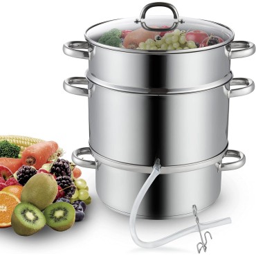 Cooks Standard Canning Juice Steamer Extractor Fruit Vegetables for Making Jelly, Sauces, 11-Quart Stainless Steel Multipot with Glass Lid, Clamp, 2-Pcs Hose