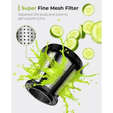 Jocuu Slow Masticating Juicer Machines with Soft Hard Modes Easy to Clean Quiet Motor & Reverse Function, Cold Press Juicer for Fruit & Vegetable, 90% Juice Yield, with Brush & Recipes (Grey)