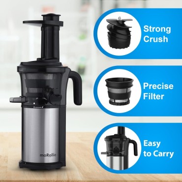 Cold Press Juicer; Slow Masticating Juicer Machine for Vegetables and Fruit; 200W Powerful Slow Juicer, Reverse Function, Easy to Clean; BPA Free; High Extraction Rate