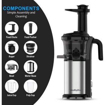 Cold Press Juicer; Slow Masticating Juicer Machine for Vegetables and Fruit; 200W Powerful Slow Juicer, Reverse Function, Easy to Clean; BPA Free; High Extraction Rate