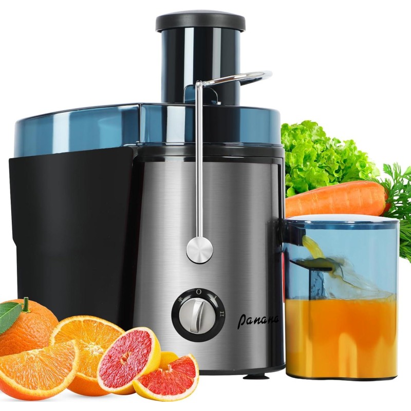 Panana Centrifugal Juicer Extractor with Wide Mouth 3” Feed Chute for Fruit Vegetable, Easy to Clean, Stainless Steel, BPA-free (Silver)