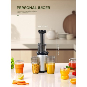 Masticating Juicer Machines, Reemix Cold Press juicer Machine Compact Size, Juice Extractor, Nutrient and Vitamin Dense, BPA-Free Tritan, Easy to Clean (Silver)