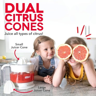 DASH Citrus Juicer, Dual Citrus Cones, 20 fl. oz. Capacity, 25 Watts