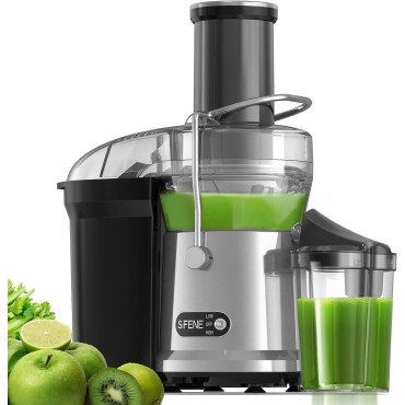 SiFENE Centrifugal Juicer Machine, Rapid 1000W Juice Extractor, Large 3.2'' Feed Chute for Whole Fruit & Veg Juicing, Easy to Clean (Silver)