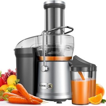 GDOR Powerful 1200W Juicer with Larger 3.2 Feed Chute, Titanium Enhanced Cutting System, Centrifugal Juice Extractor Maker with Heavy Duty Full Copper Motor, Dual Speeds, BPA-Free, Silver