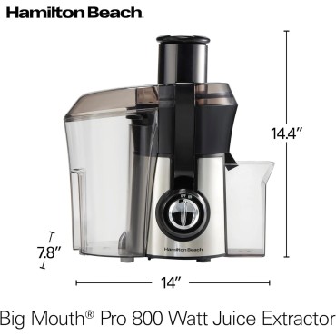 Hamilton Beach Juicer Machine, Big Mouth Large 3” Feed Chute for Whole Fruits and Vegetables, Easy to Clean, Centrifugal Extractor, BPA Free, 800W Motor, Silver