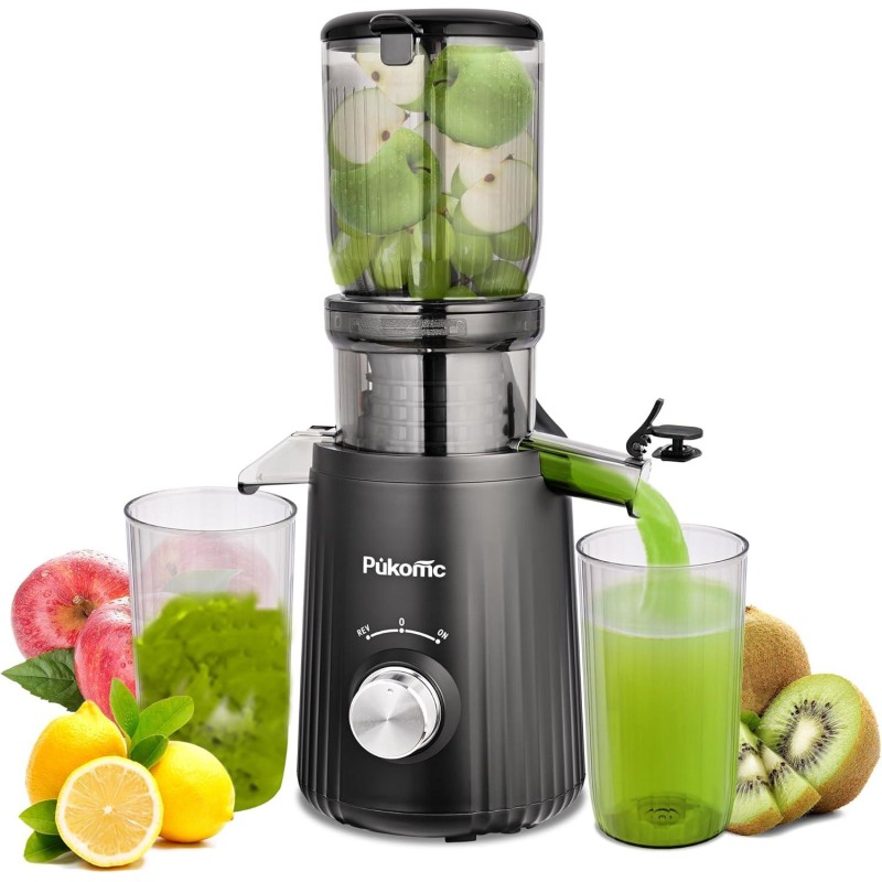 Pukomc Juicer Machines, Cold Press Juicer with 4.1'' Large Feed，Slow Masticating Machines Chute Fit Whole Vegetable And Fruit，High Juice Yield Juicer Easy to Clean