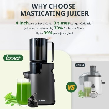 Slow Masticating Juicer Machines Cold Press Juicer Machines with 4 Wide Chute Pure Juicer Machine for Vegetables and Fruits,Reverse Function,NO BPA,JC01,Grey