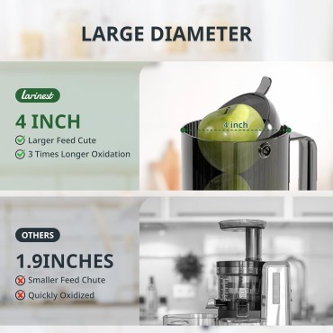 Slow Masticating Juicer Machines Cold Press Juicer Machines with 4 Wide Chute Pure Juicer Machine for Vegetables and Fruits,Reverse Function,NO BPA,JC01,Grey