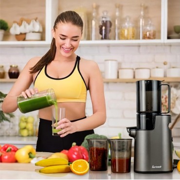 Slow Masticating Juicer Machines Cold Press Juicer Machines with 4 Wide Chute Pure Juicer Machine for Vegetables and Fruits,Reverse Function,NO BPA,JC01,Grey