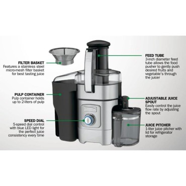 Cuisinart CJE-1000FR 1000-Watt 5-Speed Juicer/Juice Extractor (Renewed) Bundle with 2 YR CPS Enhanced Protection Pack