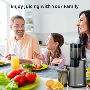 Slow Masticating Juicer Machines, Cold Press Machines with 4 Wide Chute, Pure Juicer Machine for Vegetables and Fruits, Reverse Function, BPA-Free, JC01, Grey