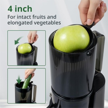 Slow Masticating Juicer Machines, Cold Press Machines with 4 Wide Chute, Pure Juicer Machine for Vegetables and Fruits, Reverse Function, BPA-Free, JC01, Grey