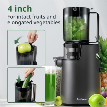 Slow Masticating Juicer Machines, Cold Press Machines with 4 Wide Chute, Pure Juicer Machine for Vegetables and Fruits, Reverse Function, BPA-Free, JC01, Grey