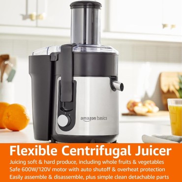 Amazon Basics Wide-Mouth, 2 speed centrifugal juicer, Black, 33.8 ounce / 1000 ML