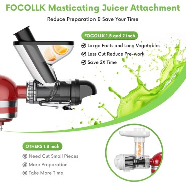 Masticating Juicer Attachment for KitchenAid Stand Mixer, Juicer Machine for Kitchenaid Mixer Attachments, Cold Press Juicer with Dual Mouth Feed Chute for KitchenAid mixer Attachments