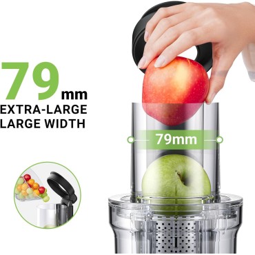 AMZCHEF Cold Press Juicer, Juicer Machines - 3.1 Large Feed Chute for Whole Fruits & Vegetables, Stainless Steel Slow Masticating Juicer Easy to Clean, Large Auger, Double Strainers, White