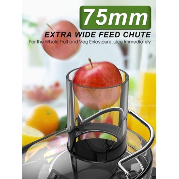 Juicer, 1200W Juicer Machine with 3 Feed Chute for Whole Fruits and Vegs, Dual Speeds Centrifugal Juice Extractor, High Juice Yield, Full Copper Motor, Easy to Clean, BPA Free