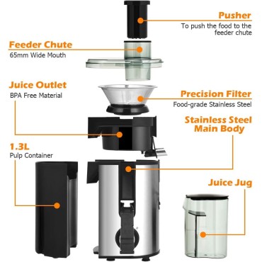 COSTWAY Juicer Machines with 2.5inch Wide Mouth, 400W Masticating Juicer Extractor with Dual Speed Control and Overload Protection, Stainless Steel Centrifugal Juicer with Anti-drip Design, BPA-FREE