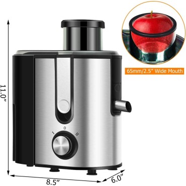 COSTWAY Juicer Machines with 2.5inch Wide Mouth, 400W Masticating Juicer Extractor with Dual Speed Control and Overload Protection, Stainless Steel Centrifugal Juicer with Anti-drip Design, BPA-FREE