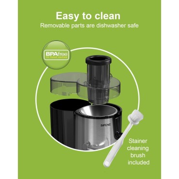 Easy to Clean Juicer Machines, SiFENE 3 Big Mouth Centrifugal Juicer Extractor for Fruits & Vegetables, Compact Juicing Maker, Non-BPA (Silver)