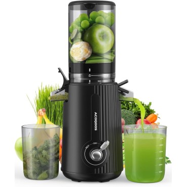 ACOQOOS Juicer Machines, Cold Press Juicer Whole Fruit and Vegetable with 4.3 Feeding Chute, Easy to Clean Juicers with 2 Cups, Masticating Juicer Black