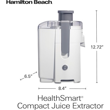 Hamilton Beach HealthSmart Juicer Machine, Compact Centrifugal Extractor, 2.4” Feed Chute for Fruits and Vegetables, Easy to Clean, BPA Free, 400W, White (67501)