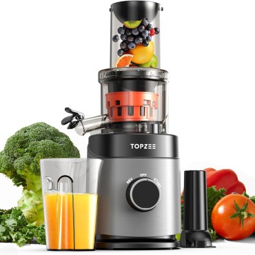 Cold Press Juicer, Slow Masticating Machines with Extra Large Feed Chute Fit Whole Fruits & Vegetables Easy Clean Self Feeding Effortless for Batch Juicing, High Juice Yield, BPA Free, Black