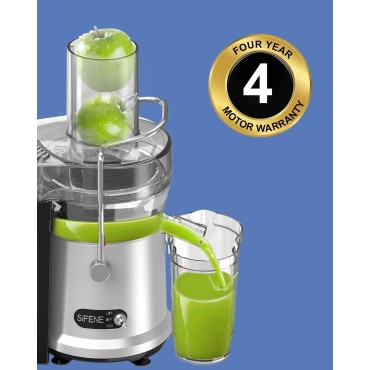 SiFENE Centrifugal Juicer Machine, Rapid 1000W Juice Extractor, Large 3.2'' Feed Chute for Whole Fruit & Veg Juicing, Easy to Clean (Silver)