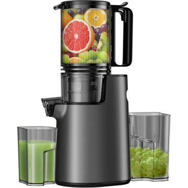 LQZ Cold Press Juicer, Slow Masticating Juicer Machines, 350W Juice Extractor Machine, 5.3 Large Bore Feed Chute Fit Whole Vegetables and Fruits, Easy to Clean Juicer(Black)