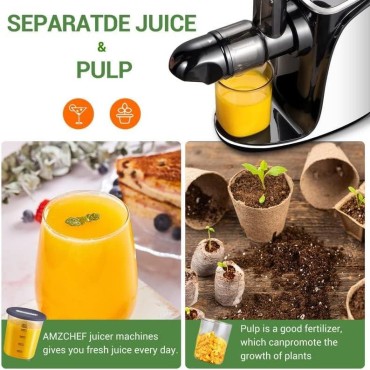 Juicer Machines, AMZCHEF Slow Cold Press Juicer with 2 Speed Modes, Travel bottles(500ML), LED display, Easy to Clean Brush & Quiet Motor for Vegetables & Fruits, White