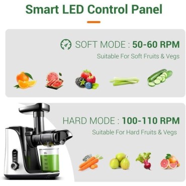 Juicer Machines, AMZCHEF Slow Cold Press Juicer with 2 Speed Modes, Travel bottles(500ML), LED display, Easy to Clean Brush & Quiet Motor for Vegetables & Fruits, White