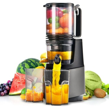 Cold Press Juicer,Slow Masticating Juicer Machines with 5.3 Large Feed Chute for Most Fruits and Vegetables,Easy to Clean Lemon Orange Juicer with 250W Motor and High Juice Yield