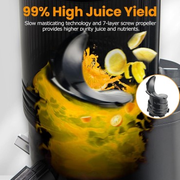 Cold Press Juicer,Slow Masticating Juicer Machines with 5.3 Large Feed Chute for Most Fruits and Vegetables,Easy to Clean Lemon Orange Juicer with 250W Motor and High Juice Yield